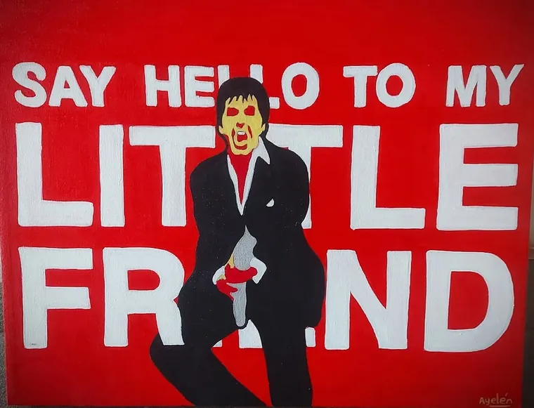 Scarface, cuadro en acrílico con la frase Say hello to my little friend