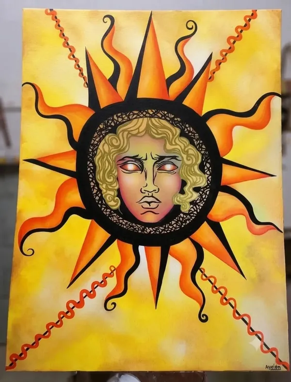 Sol con rostro, acrílico sobre lienzo